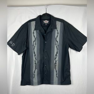 Men’s Harley Davidson Shirt Shortsleeved Button Up Black Barb Wire Size XL